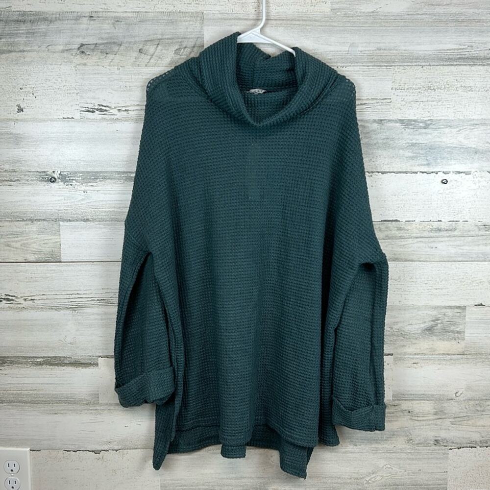 NWT She + Sky Waffle Knit Cowl Neck Teal Oversized Tunic Women’s Size XL